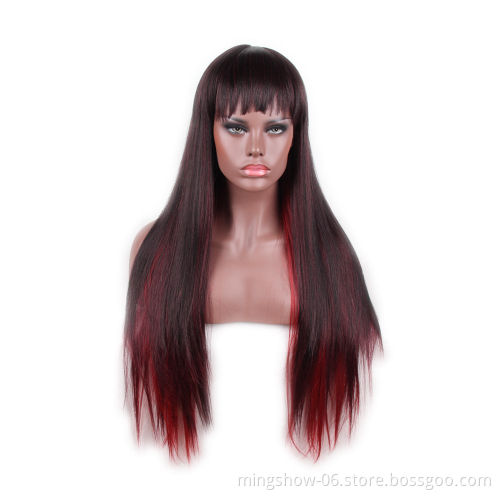 Long Straight Wigs for Black Women African American Synthetic Hair Wigs with Bangs Heat Resistant Wig